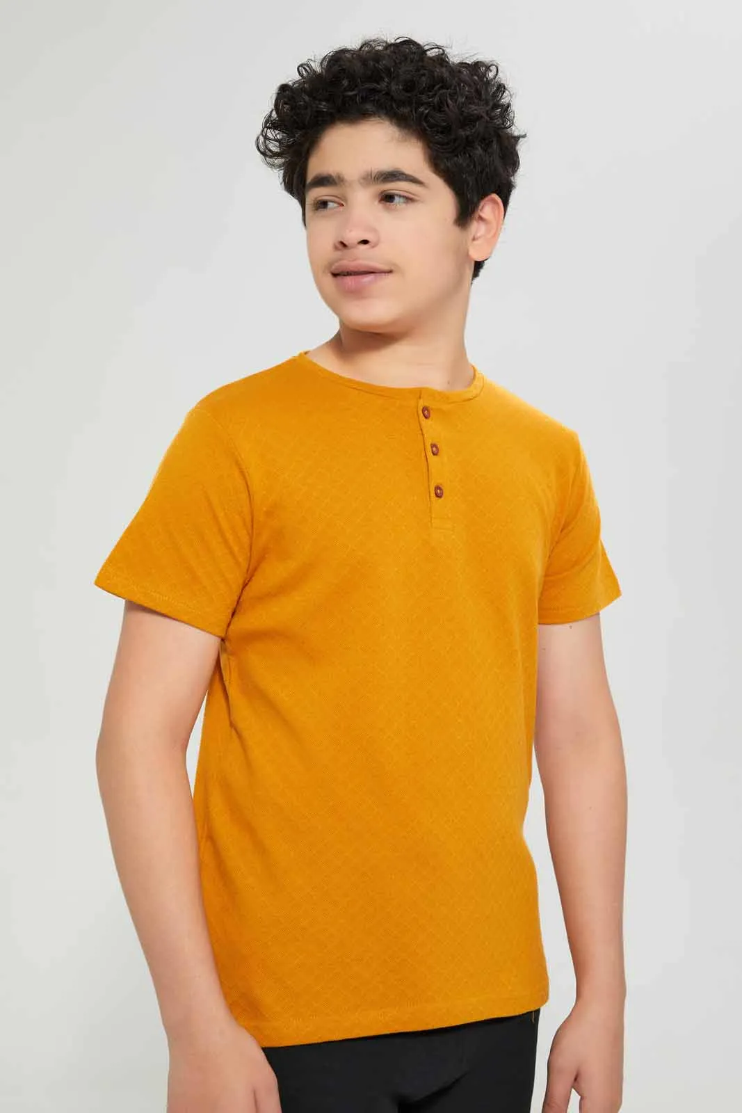 Mustard Jacquard Henley T-Shirt