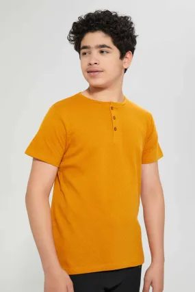 Mustard Jacquard Henley T-Shirt