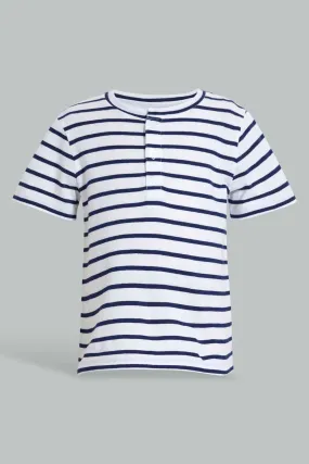 Navy And White Stripe T-Shirt For Baby Boys