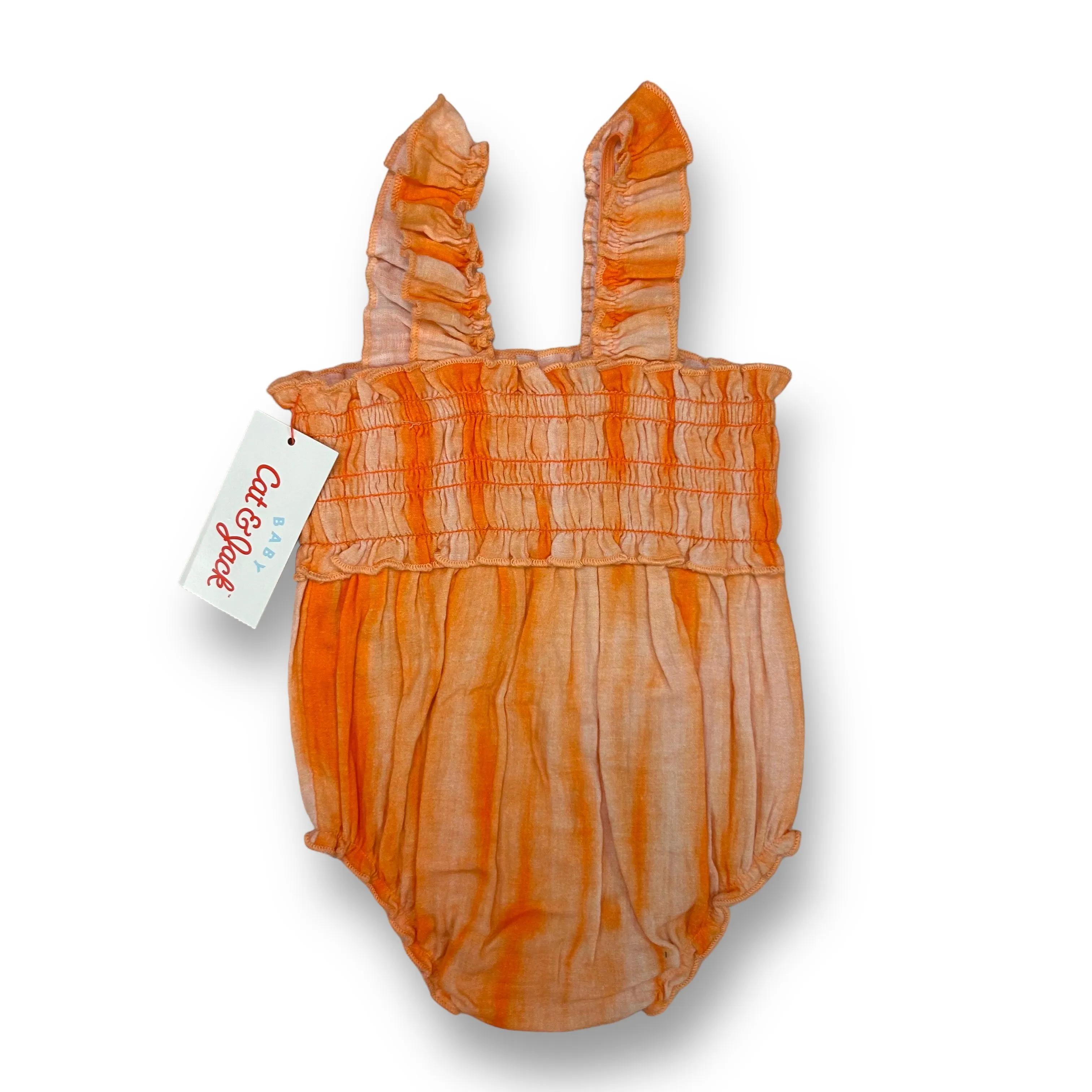 NEW! Girls Cat & Jack Size 0-3 Months Orange Spaghetti Strap Snap Bottom Romper