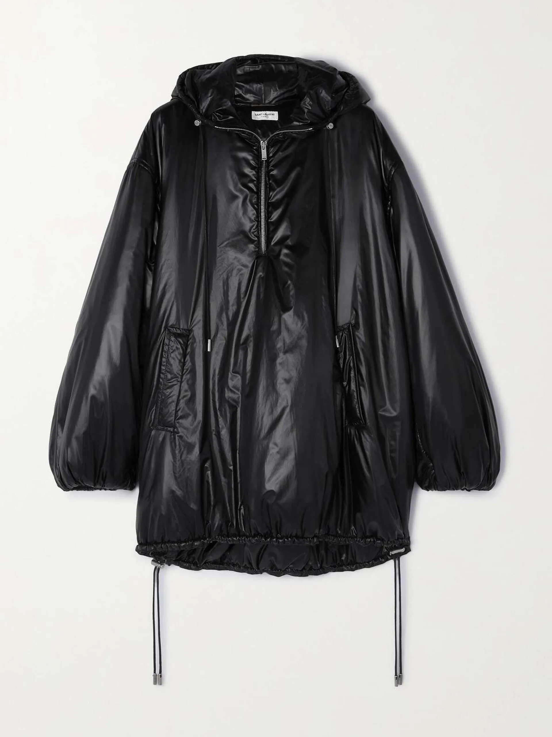 Oversized hooded glossed-shell coat