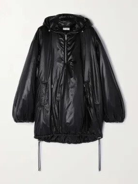 Oversized hooded glossed-shell coat