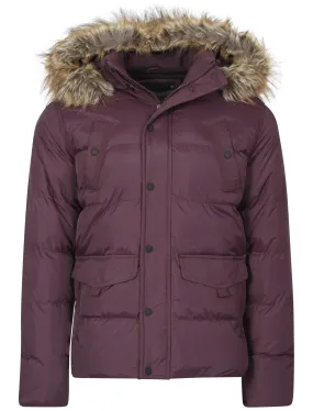 Padded detachable hooded coat in Aubergine - Dissident