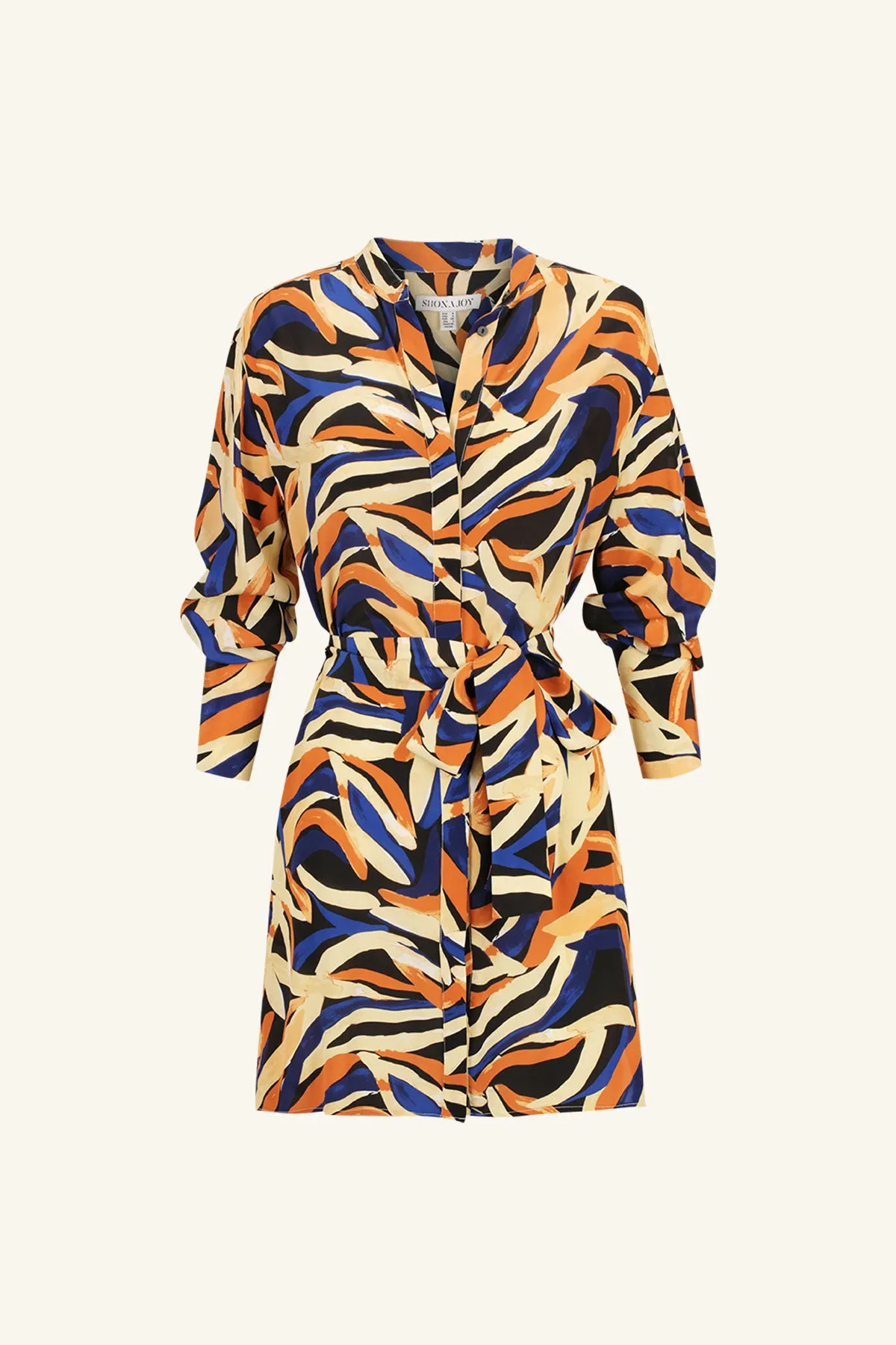 PALMA SILK COLLARLESS SHIRT MINI DRESS