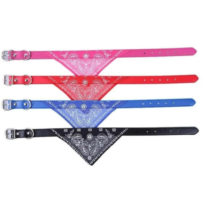 PetGains PGSD Triangle Bandana Scarf Pet Collar with Adjustable PU Leather Neckerchief (XL)- Purple