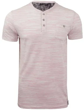 Petrak Space Dye Henley T-Shirt in Pink / Ivory