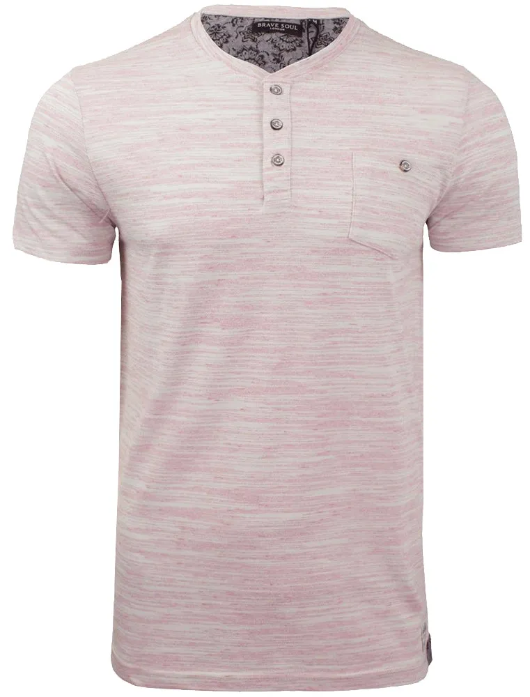 Petrak Space Dye Henley T-Shirt in Pink / Ivory