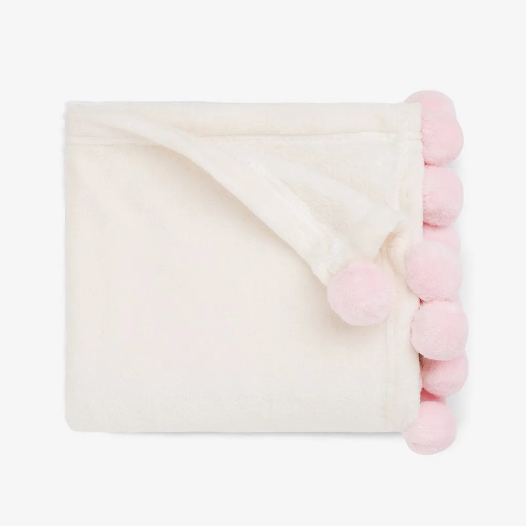 Pink Pom Fleece Baby Stroller Blanket