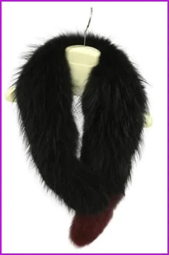 Pink/Wine Red Raccoon And Fox Fur Collar Scarf