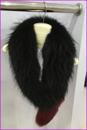 Pink/Wine Red Raccoon And Fox Fur Collar Scarf