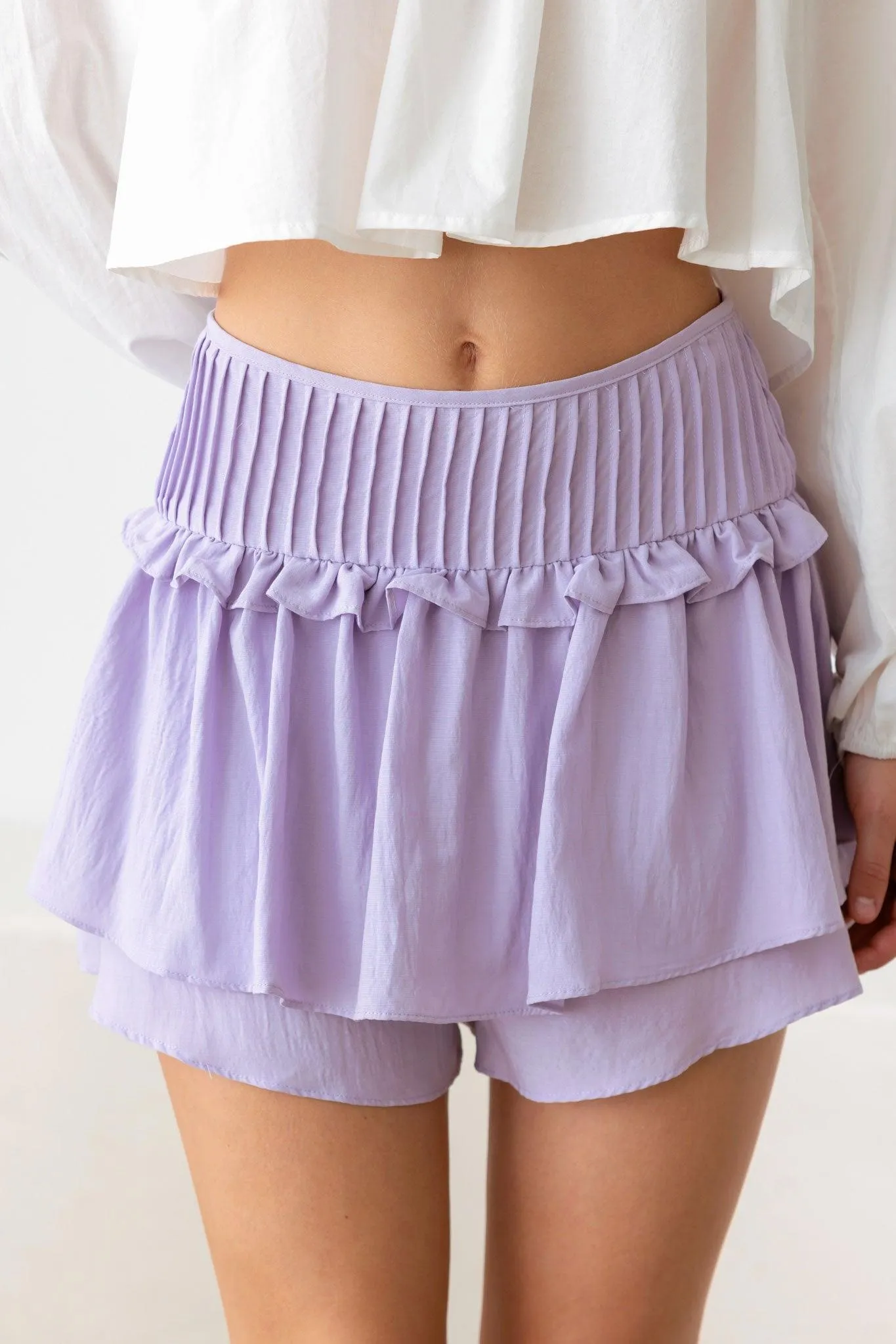 Pintuck Waist Band Ruffle Detail Skort
