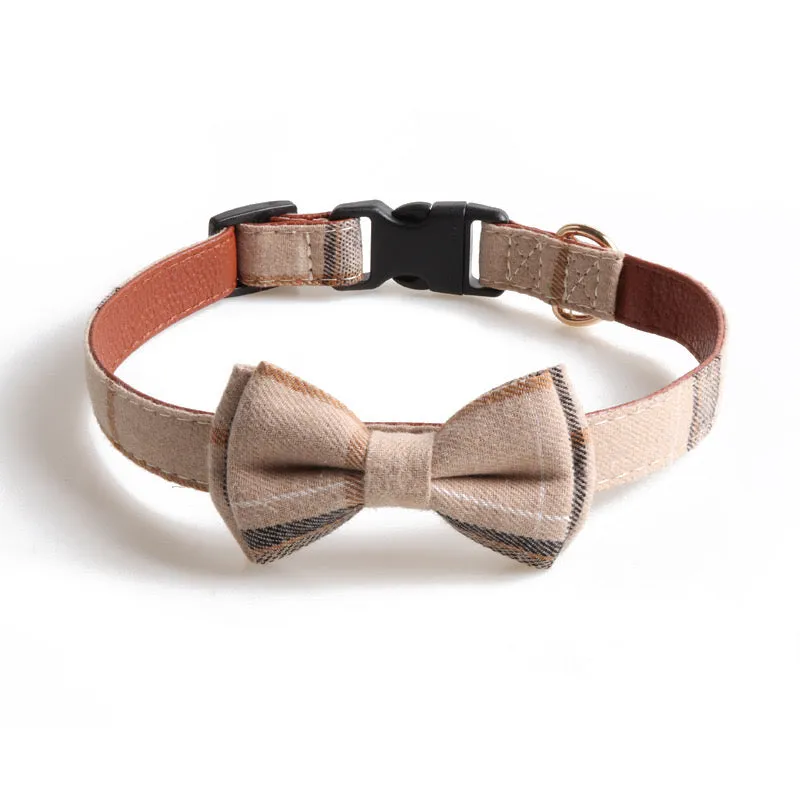 Plaid Bowtie Pet Collar - White