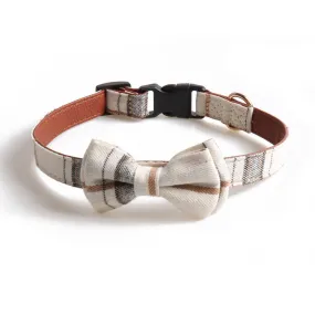 Plaid Bowtie Pet Collar - White