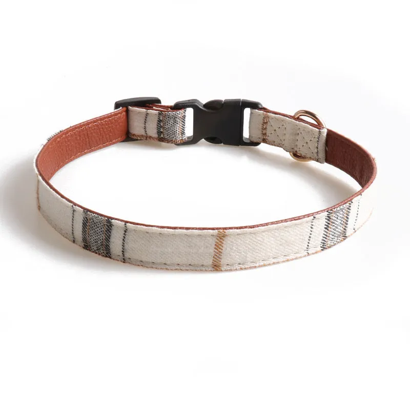 Plaid Bowtie Pet Collar - White