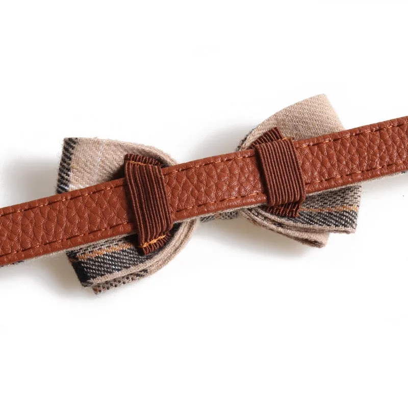 Plaid Bowtie Pet Collar - White