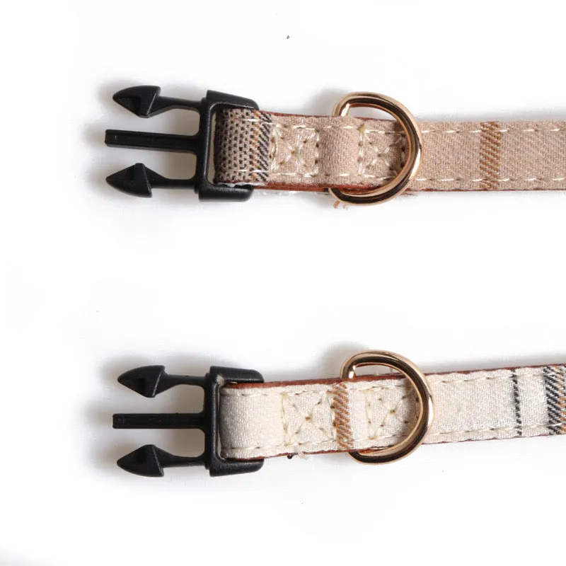 Plaid Bowtie Pet Collar - White