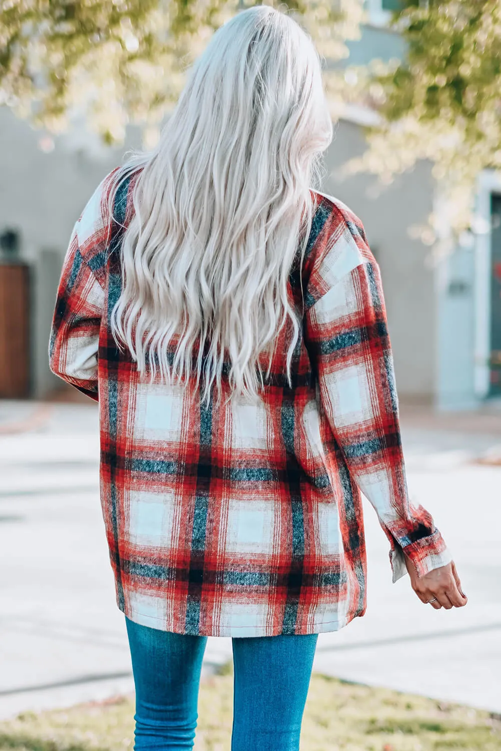 Plaid Button Up, Red Plaid Shirt /Jacket with Pockets