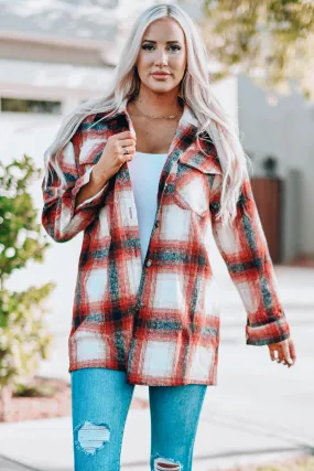 Plaid Button Up, Red Plaid Shirt /Jacket with Pockets
