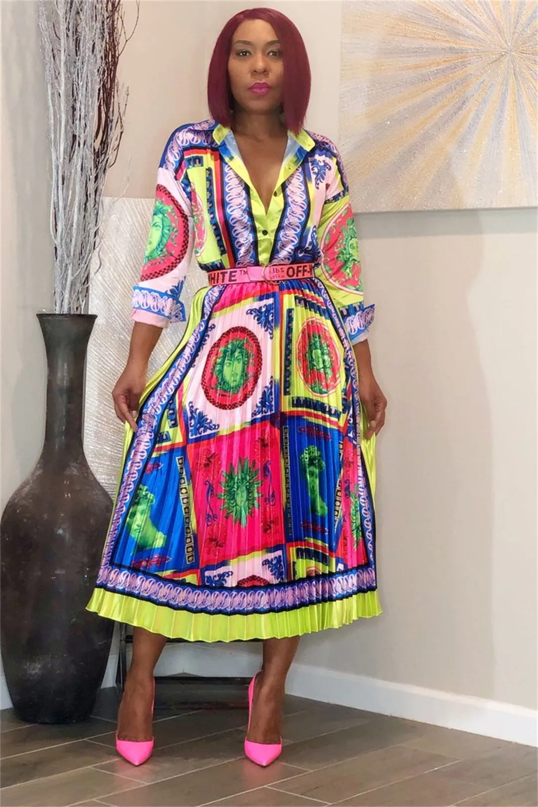 Pleated Multi Colored Skirt Set