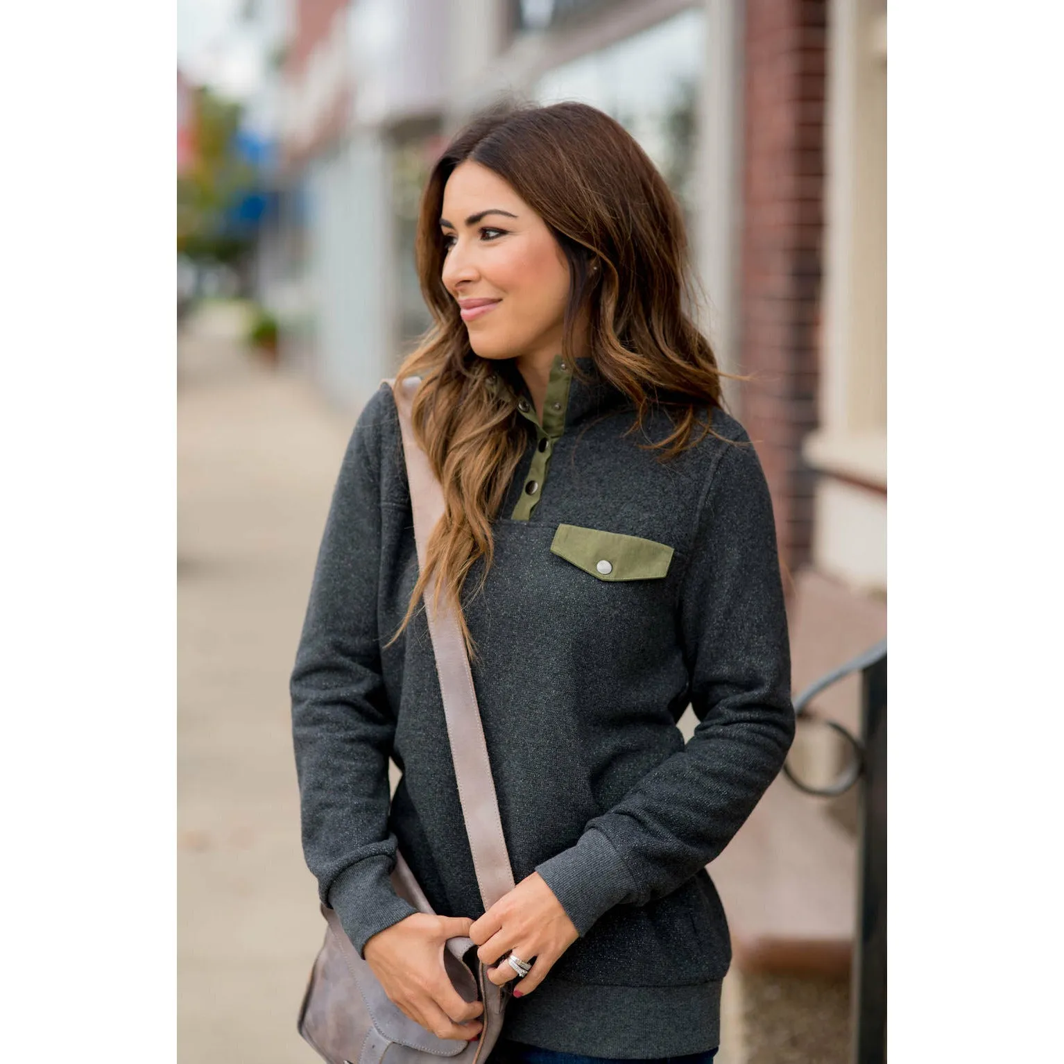 Pocket & Button Accented Pullover