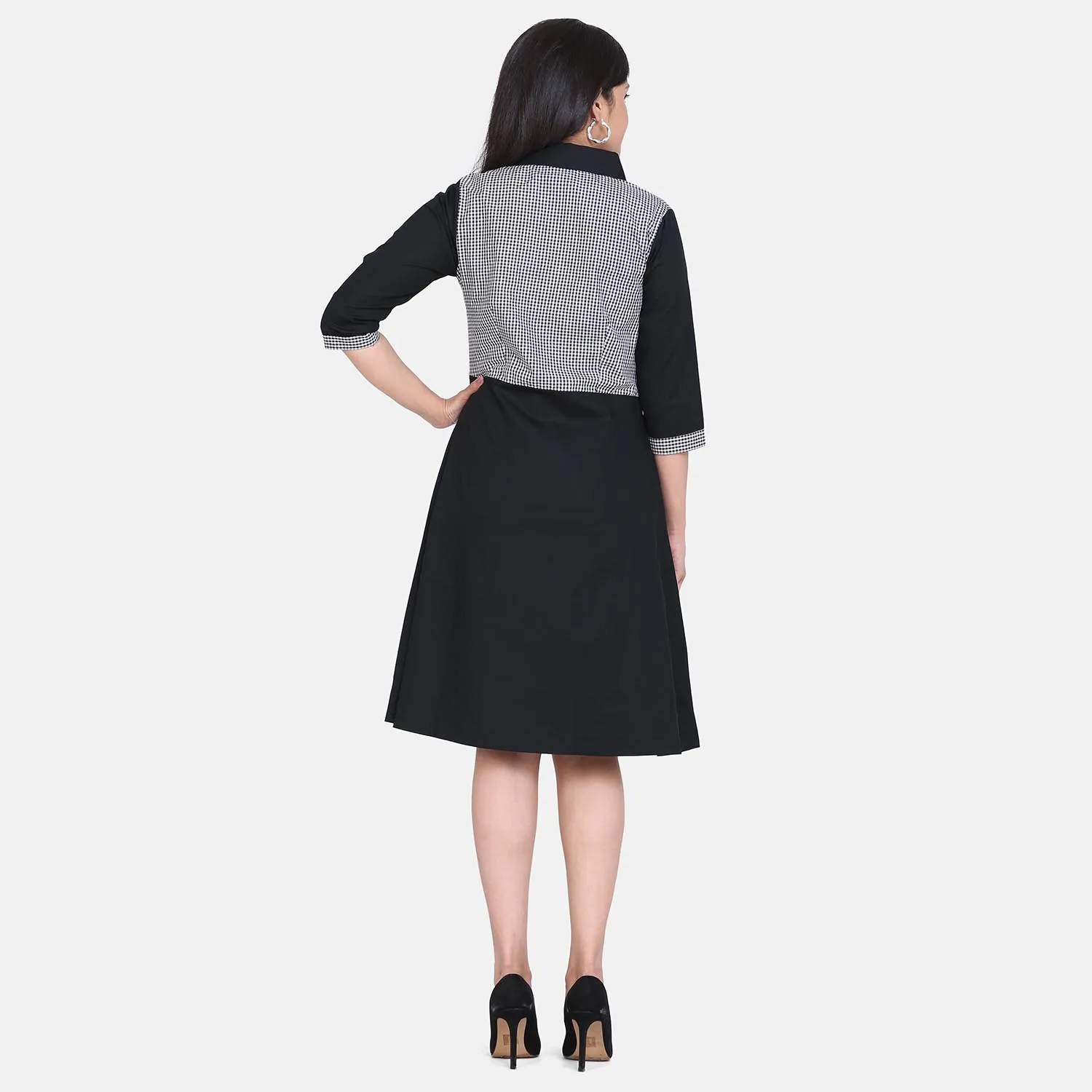 PowerSutra Women's Black Cotton Shirt Dress