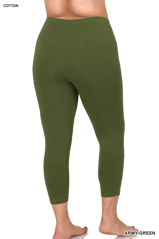Premium Cotton Capri Leggings (Plus) - Army Green