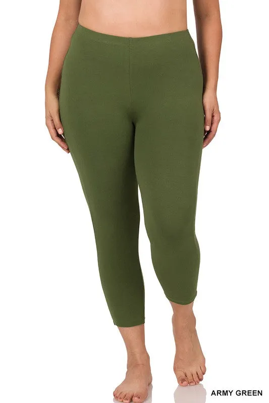 Premium Cotton Capri Leggings (Plus) - Army Green