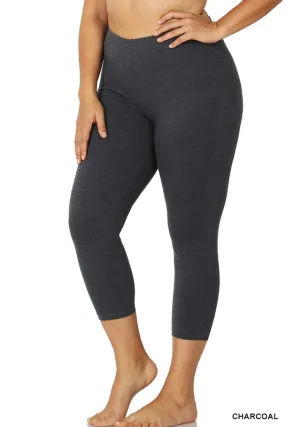 Premium Cotton Capri Leggings (Plus) - Charcoal