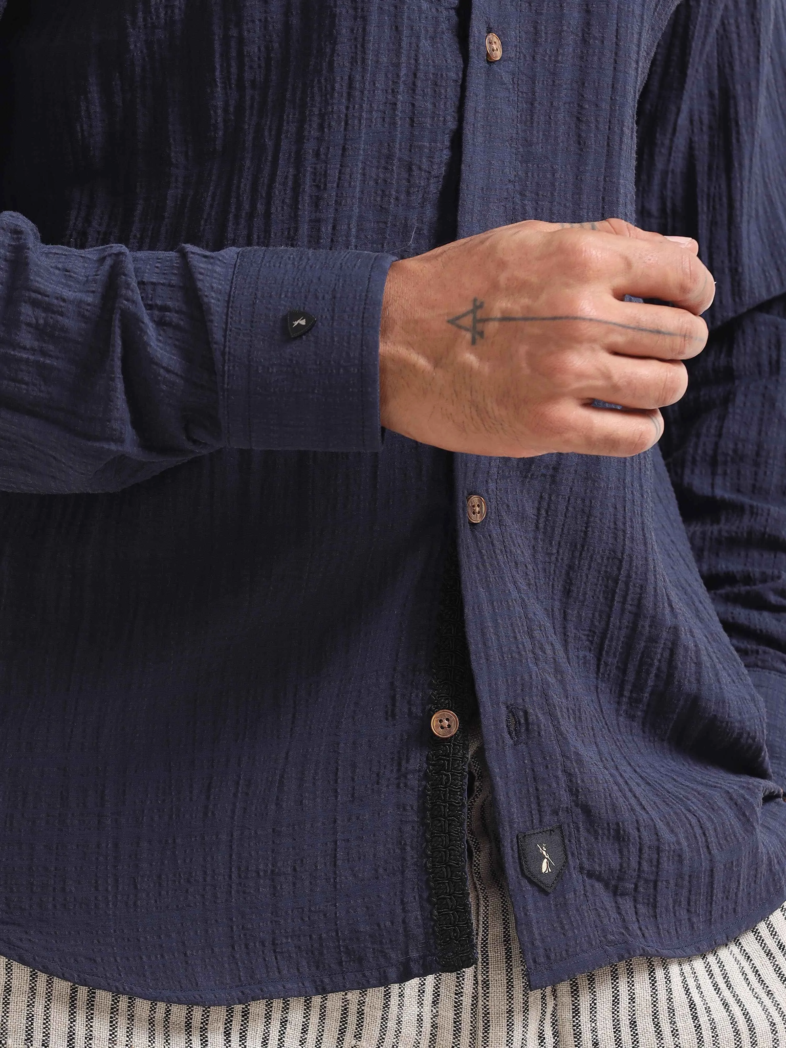 Premium Crushed Mandarin Shirt In Blue