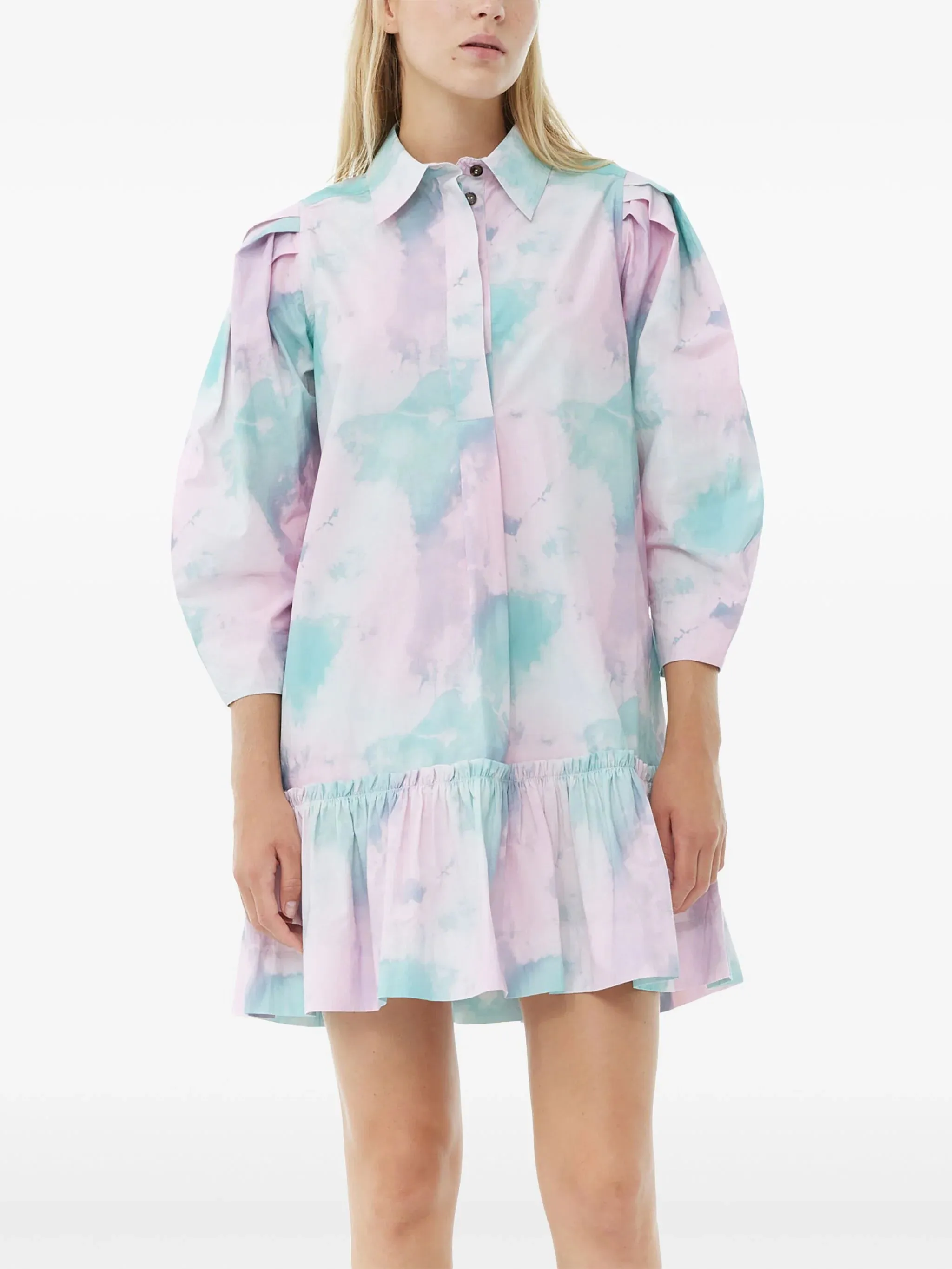 Printed Cotton Mini Shirt Dress