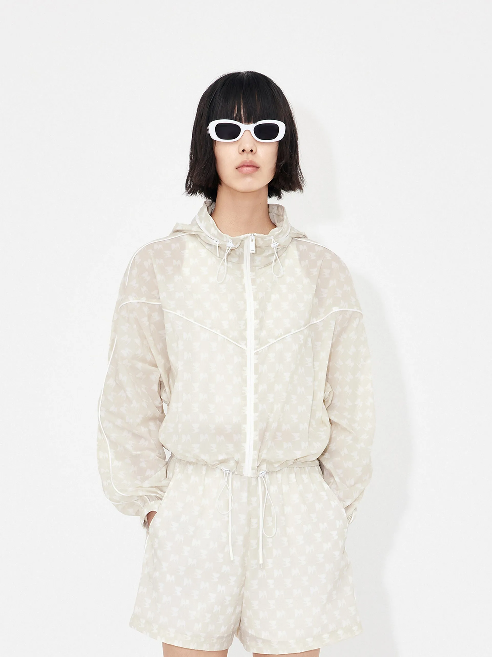 Printed Sheer Hoodie Jacket