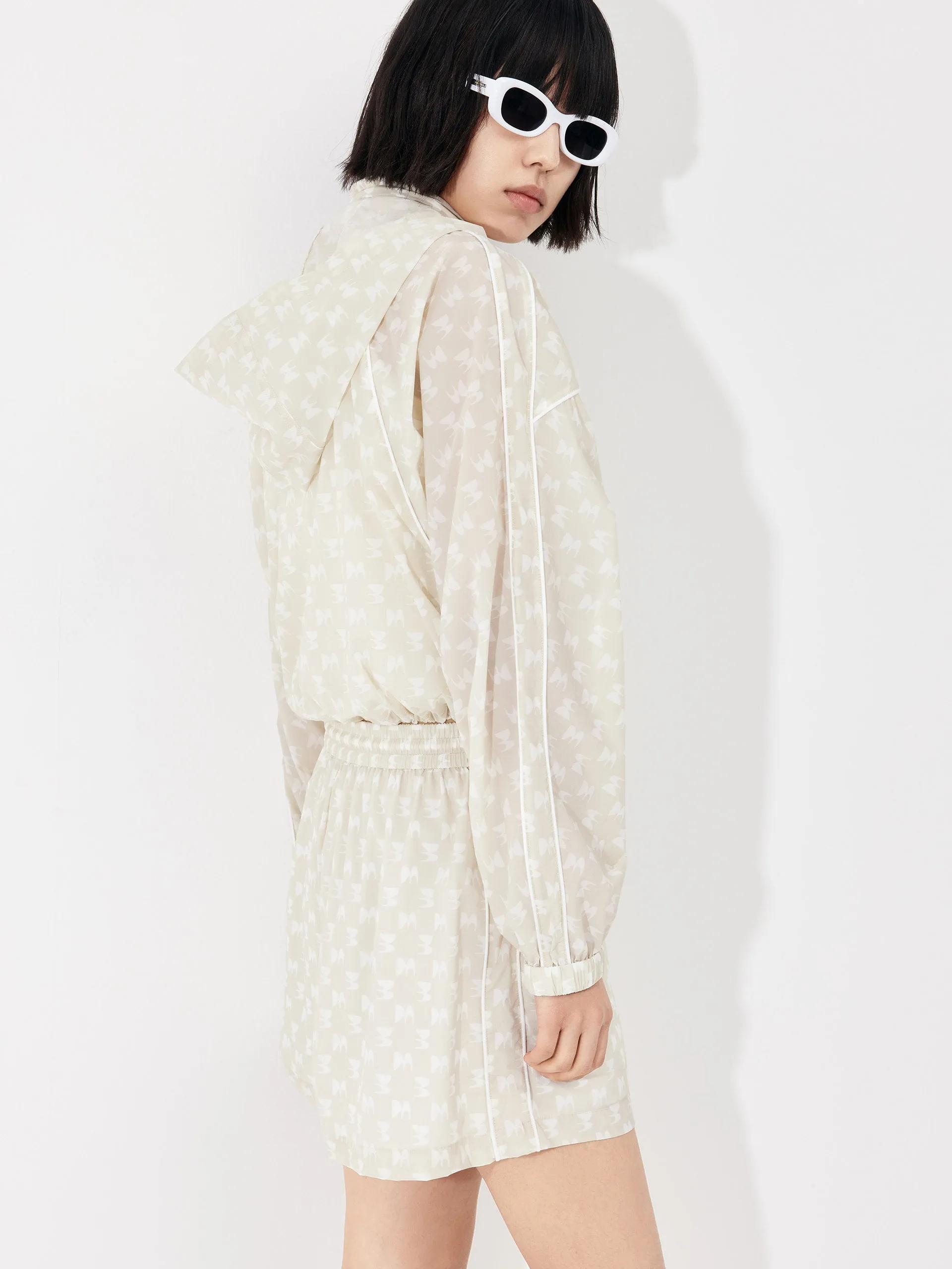 Printed Sheer Hoodie Jacket