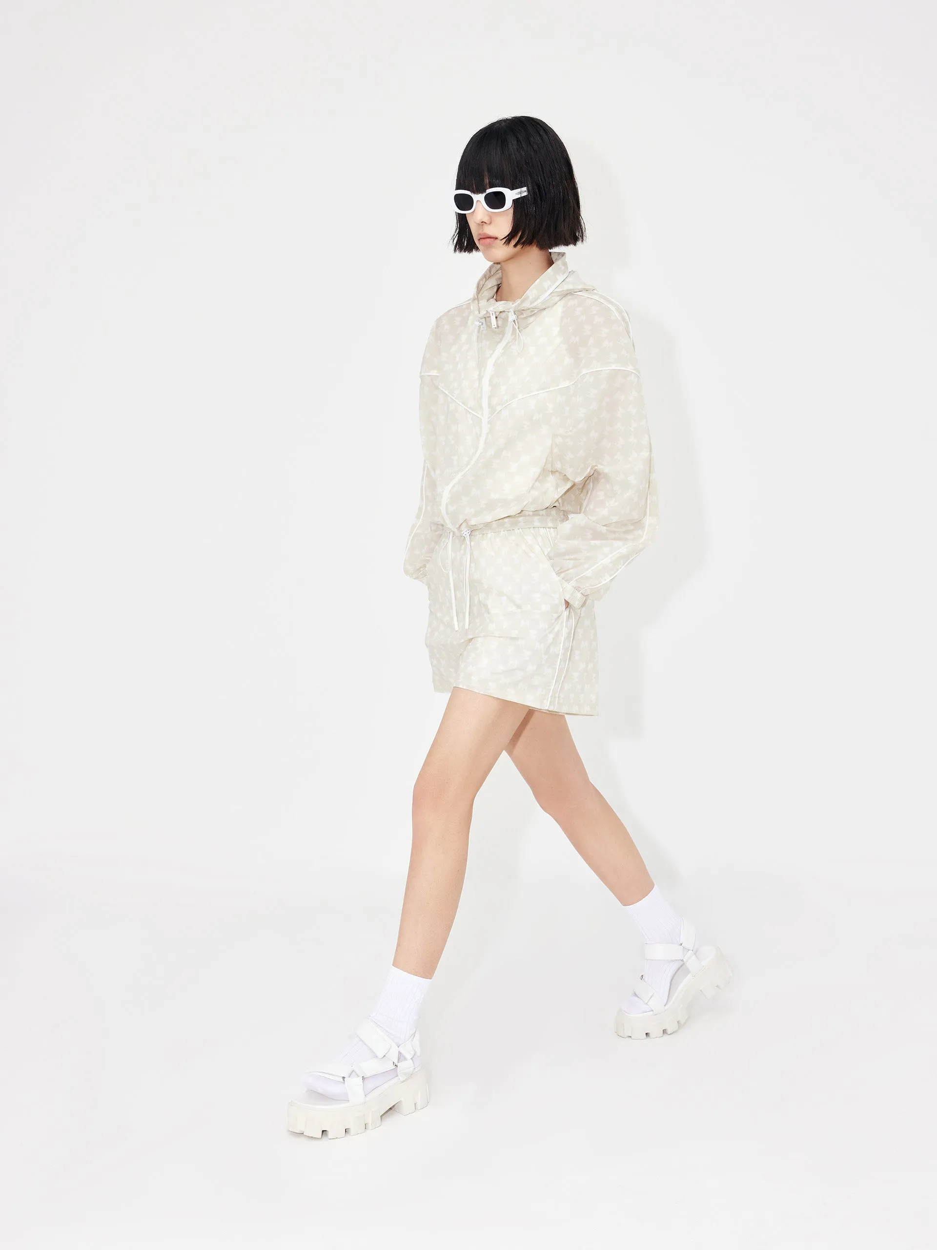 Printed Sheer Hoodie Jacket