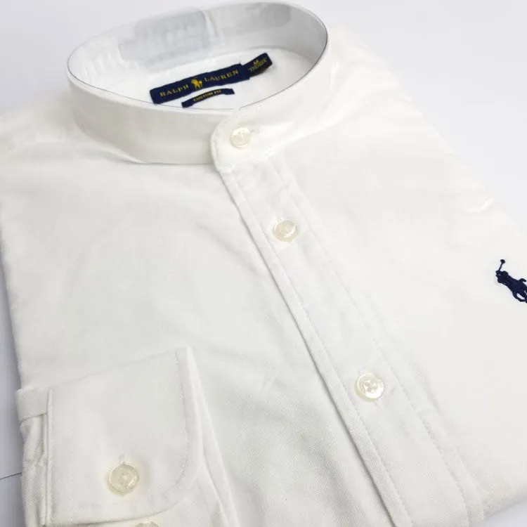 PRL bishop collar men's dress Shirt | White