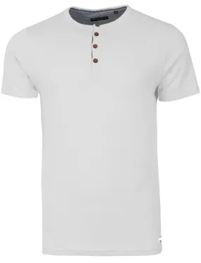 Quartz Henley Neck Short Sleeve Cotton T-Shirt In White