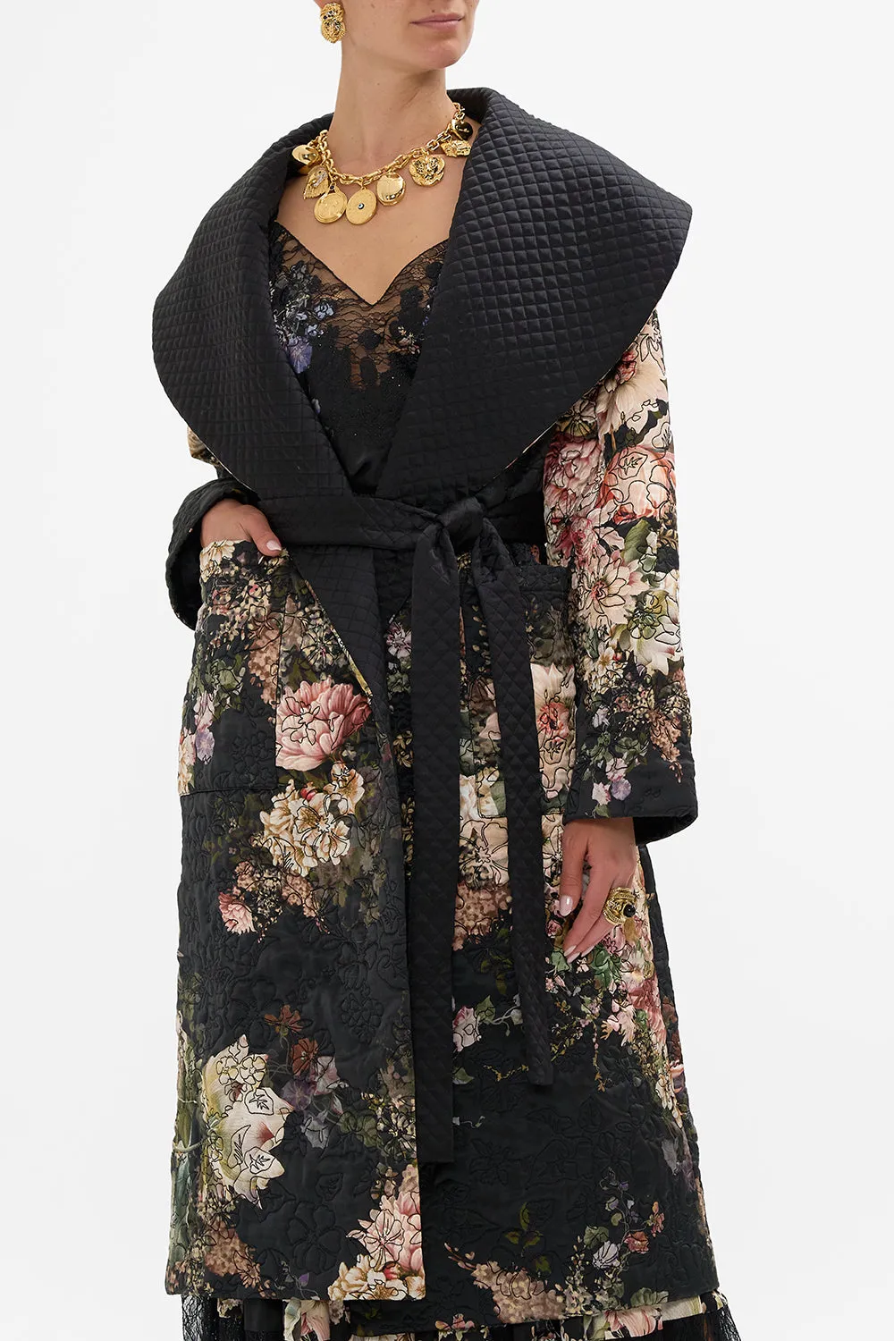 QUILTED LONG WRAP COAT DYNASTY DAZE