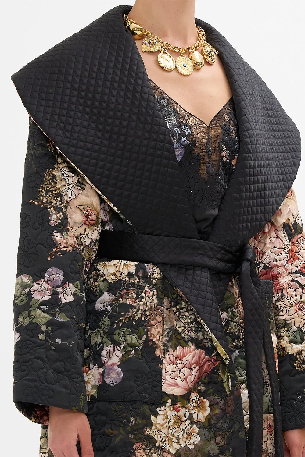 QUILTED LONG WRAP COAT DYNASTY DAZE