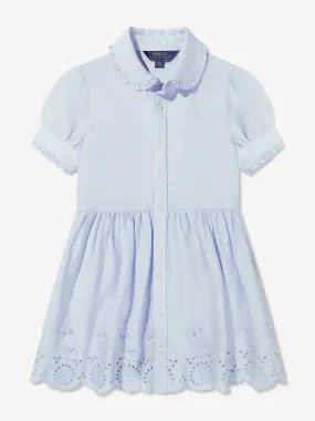 Ralph Lauren Girls Embroidered Shirt Dress in Blue
