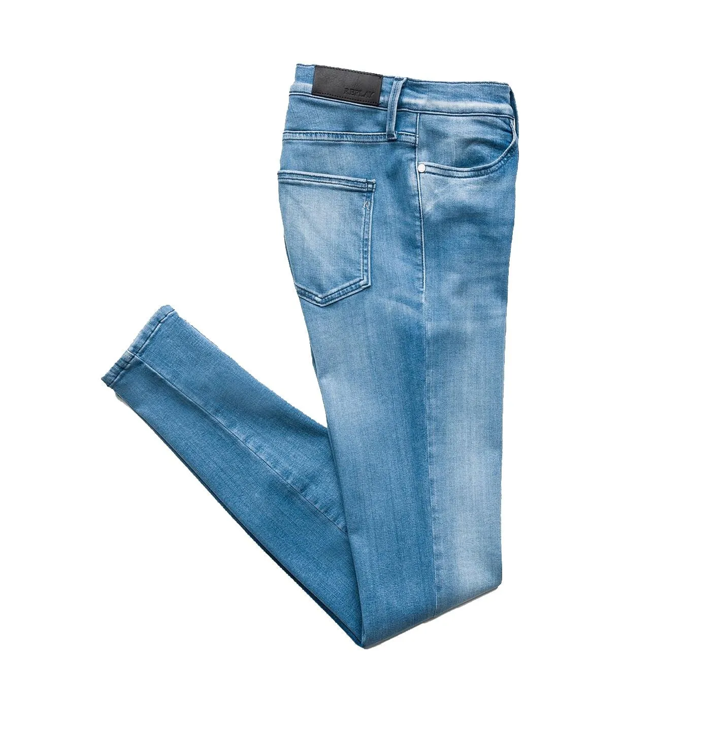 Replay Womens Touch Super High Waist Skinny Jeans, WA642 247 T44 010, Blue Power Stretch Denim