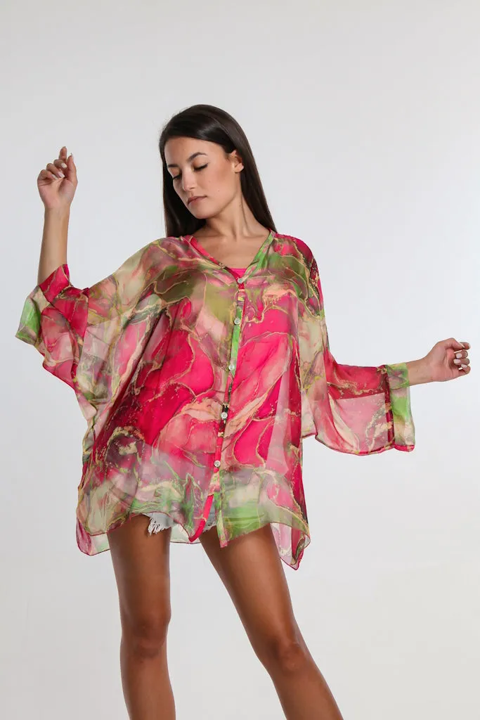 Rosana Marble Silk Sheer Blouse w/Tank (BQ240M)