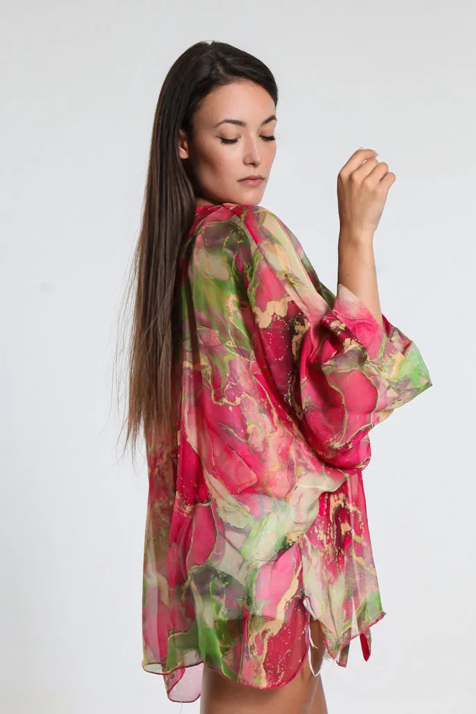 Rosana Marble Silk Sheer Blouse w/Tank (BQ240M)