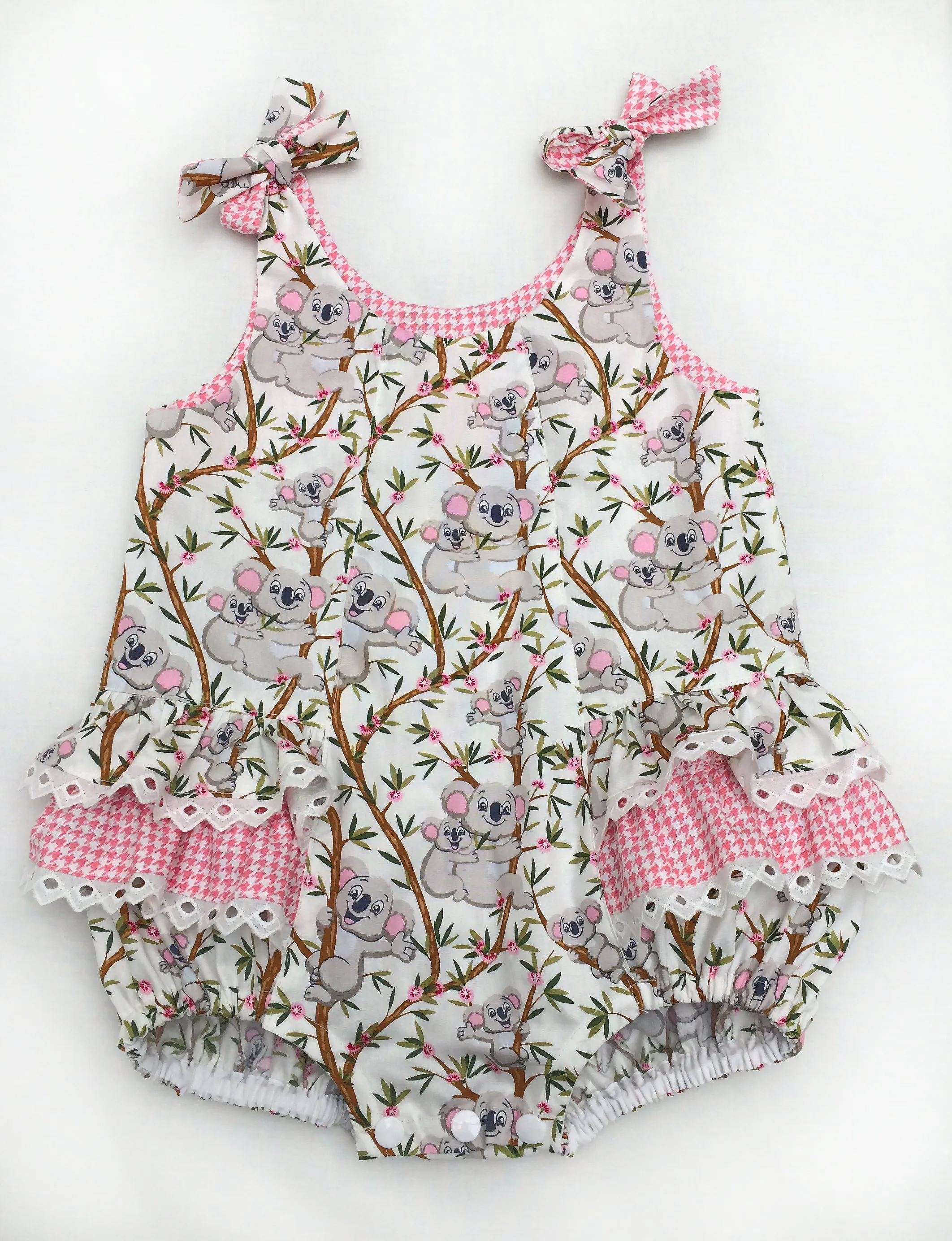 Ruffled baby romper sewing pattern ROSEBUD Romper baby sizes 3 months to 3 years.