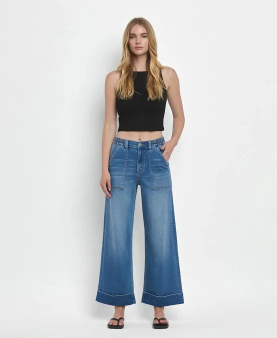 Ryan High Rise Double Cuffed Baggy Wide Jeans