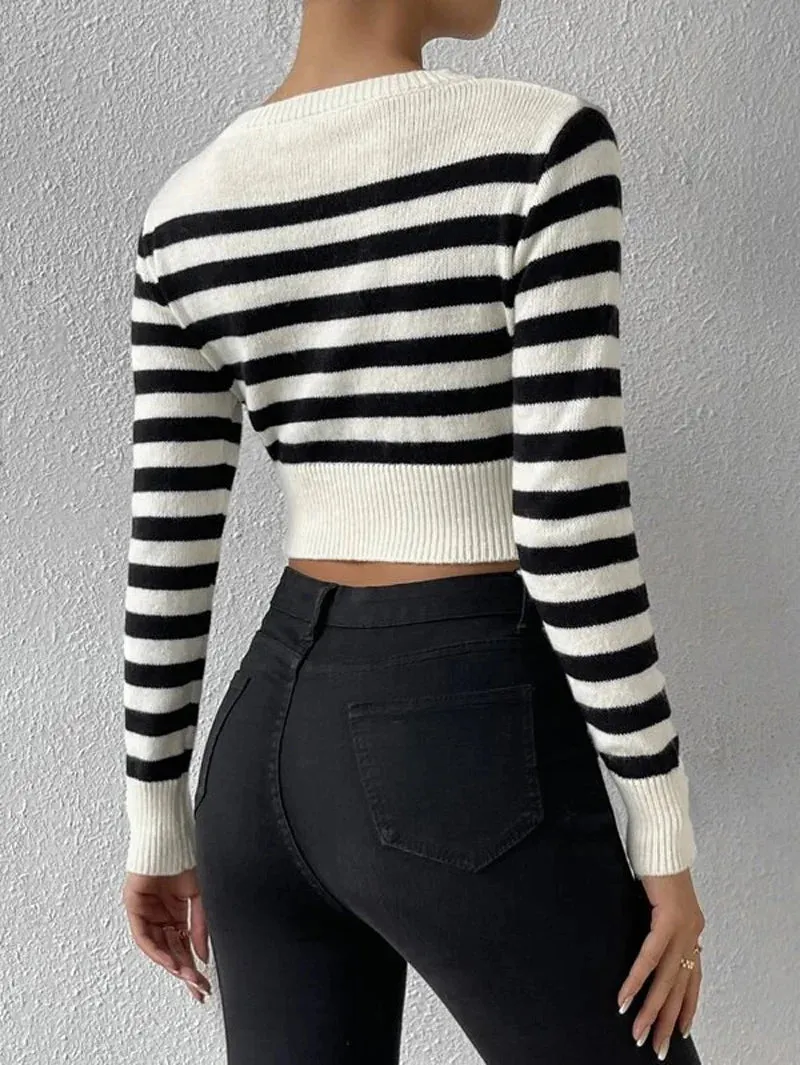 Sailor Striped Basic Crop Sweaters – Slim Fit
