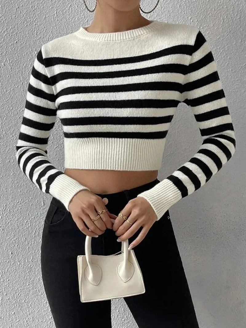 Sailor Striped Basic Crop Sweaters – Slim Fit