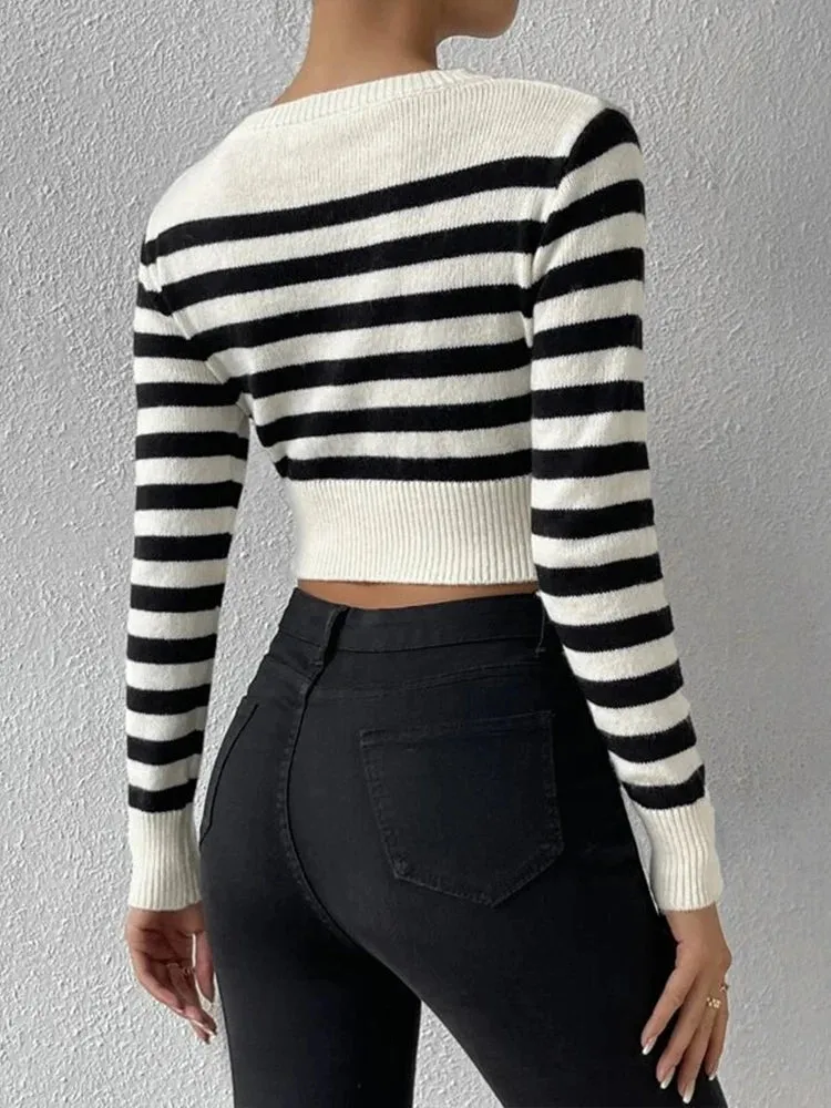 Sailor Striped Basic Crop Sweaters – Slim Fit