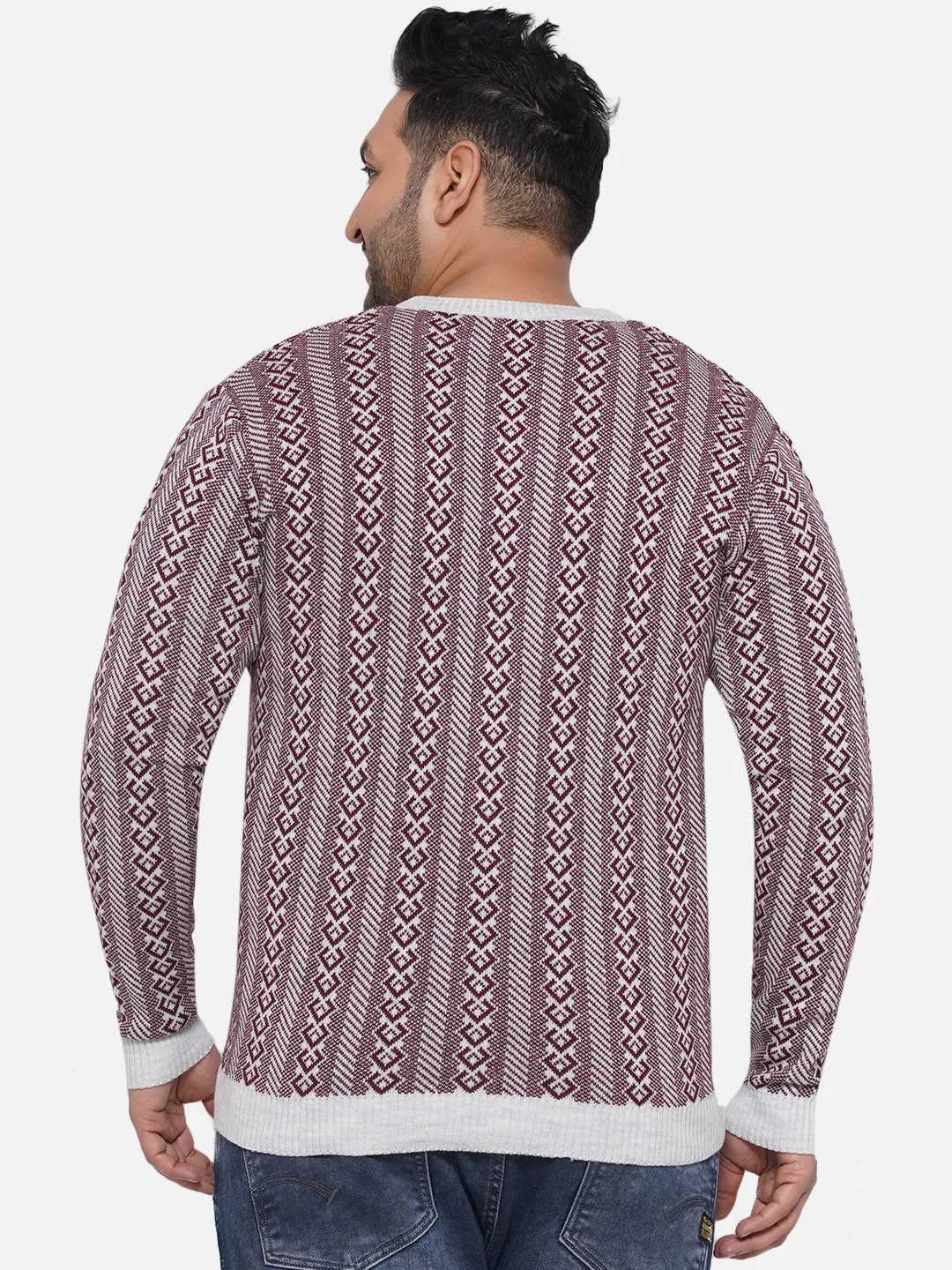 Santonio - Plus Size Men's Maroon Regular Fit Printed V-Neck Pullover