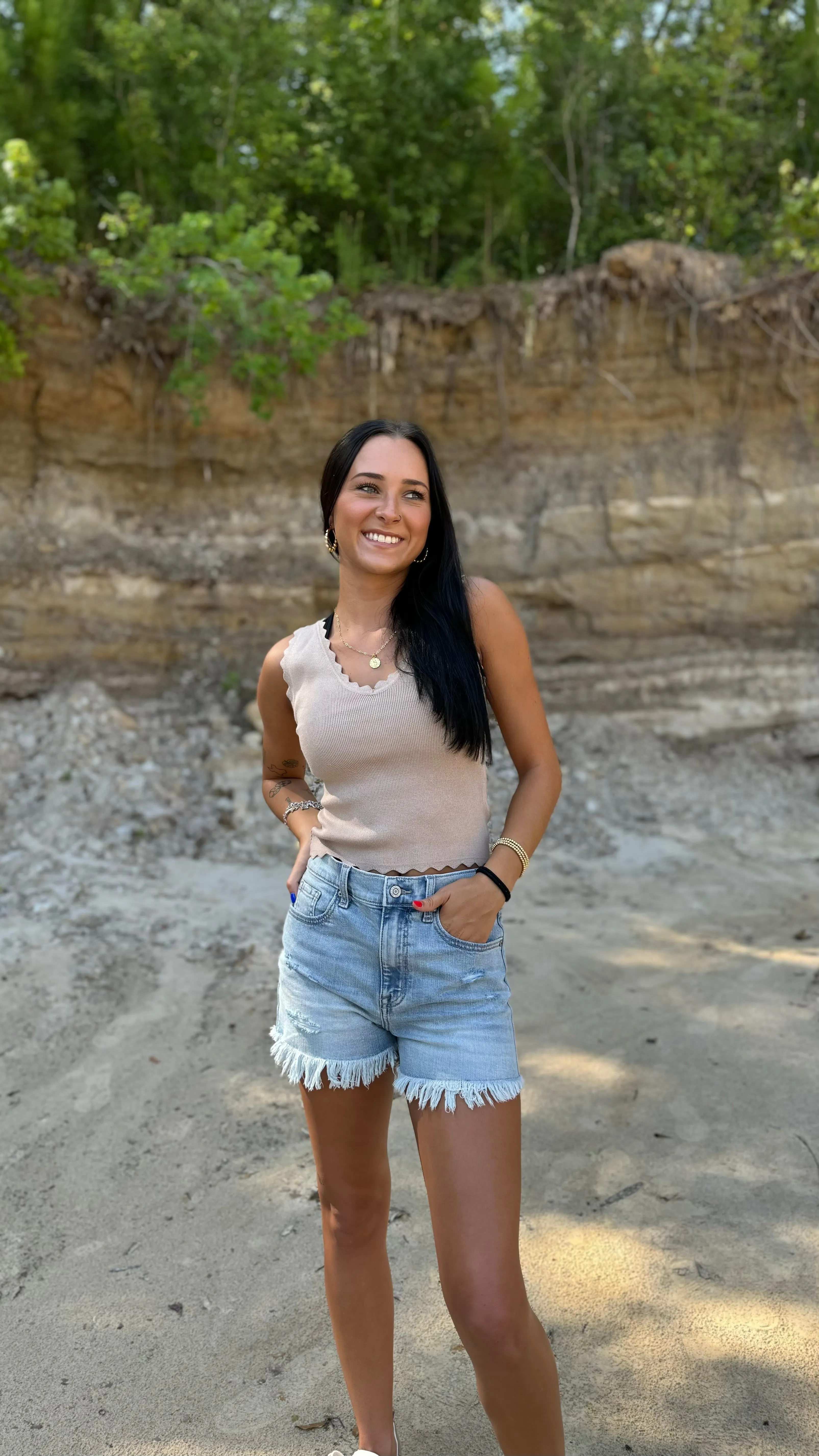 Scalloped Sleeveless Knit Crop Top Available in 3 Colors