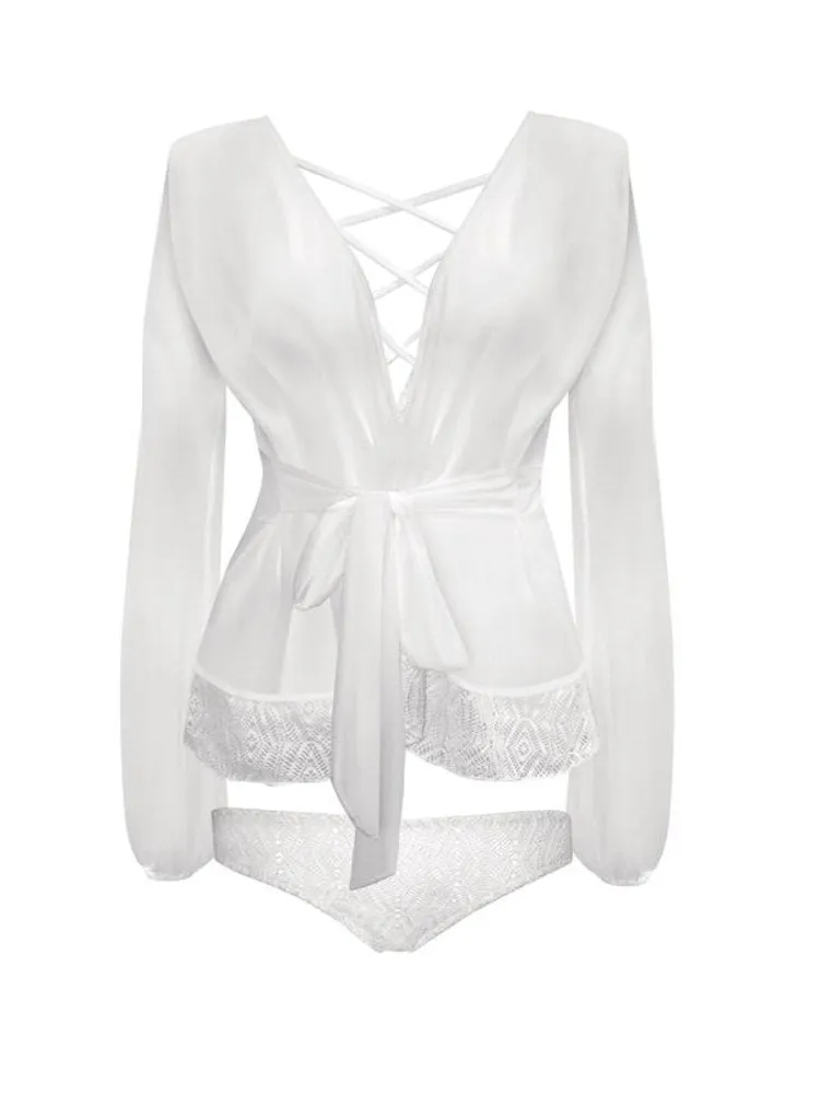 Sheer Mesh & Lace Mini Robe Set