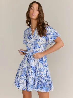 Short Sleeve Belted Floral Mini Dress - Aakaa